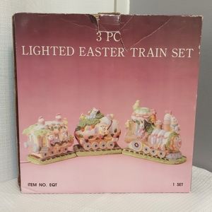 Vtg Lighted Easter Train Bunnies Eggs Freestanding Bisque Centerpiece Light